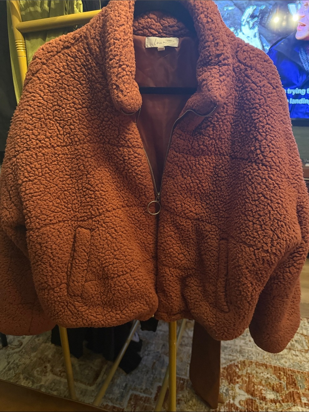 Women's Plush Teddy Jacket in Rust by Lovestitch